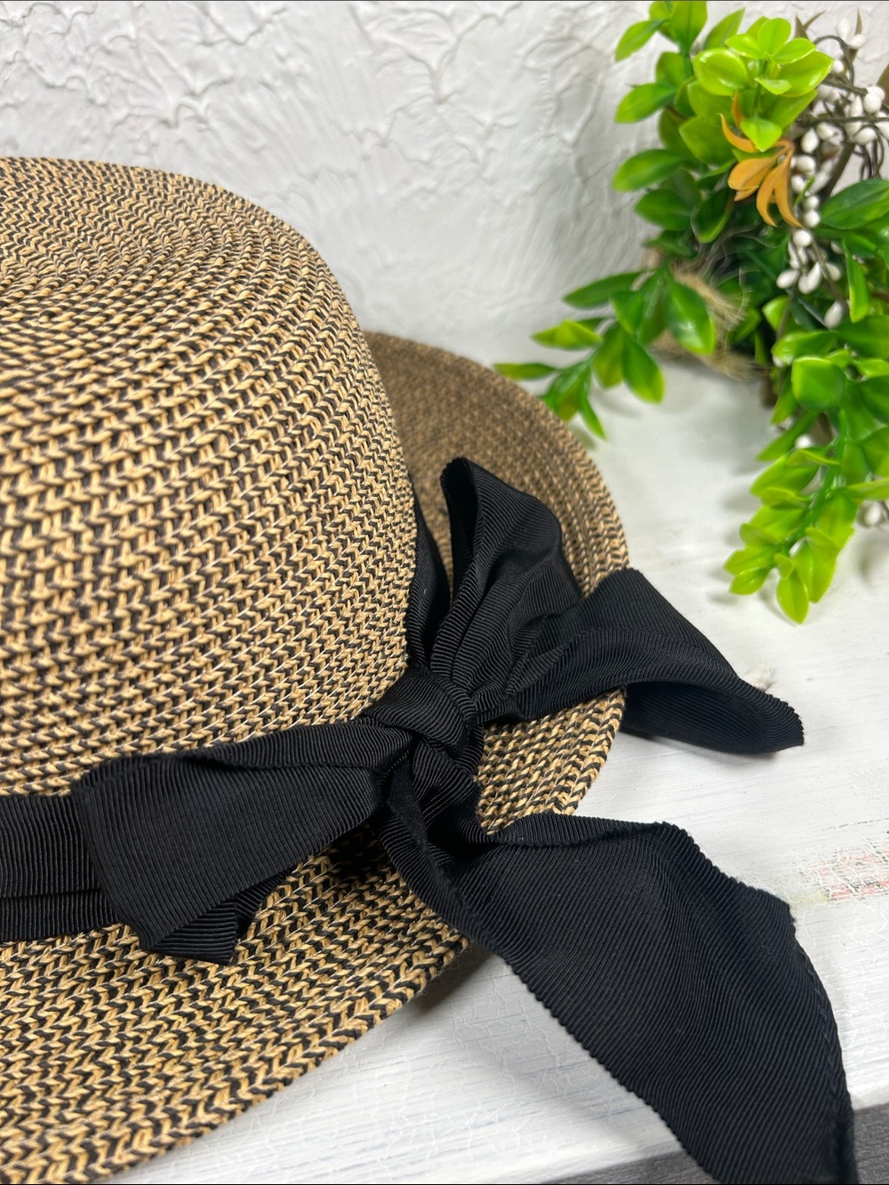 Coolibar “ Clara” Sun Hat Wide Brim Straw Sun Hat with Black Band UPF 50+ - Picture 10 of 14